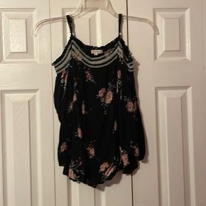 Black floral open shouldered top